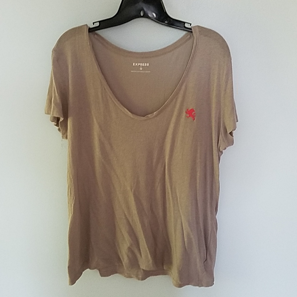Express Basic Gray Deep Crew Neck Tee